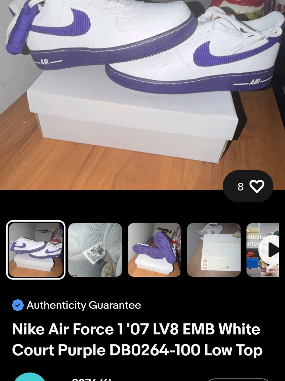 Nike Air Force 1 '07 LV8 EMB White Court Purple DB0264-100 Low Top size 9.5 - Picture 10 of 10